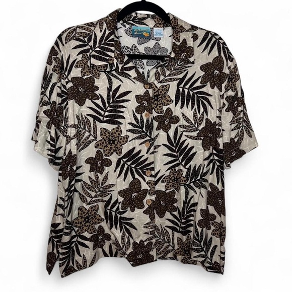 Bahama Beach Rayon Tropical Cheetah Print Shirt Women’s L Vacation Vibes - Picture 1 of 4